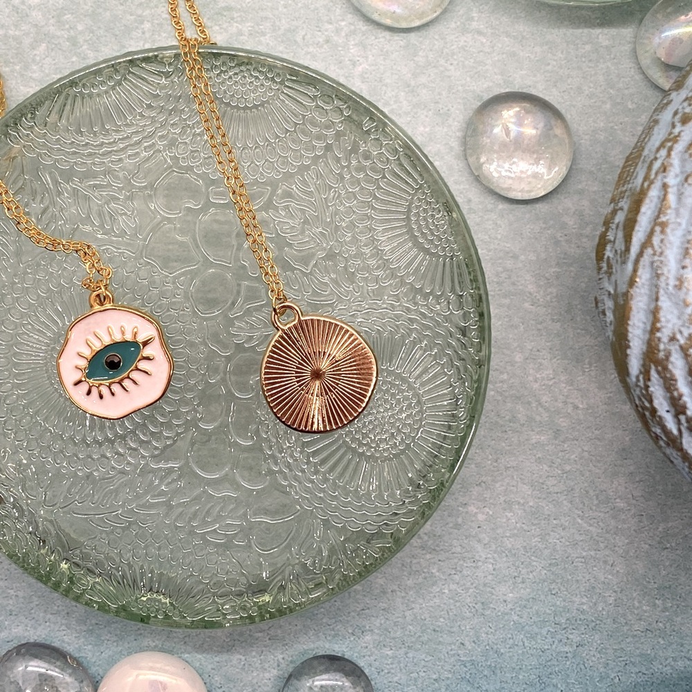 2 for$15 -Bohemian reversible pendant necklace - evil eye luck